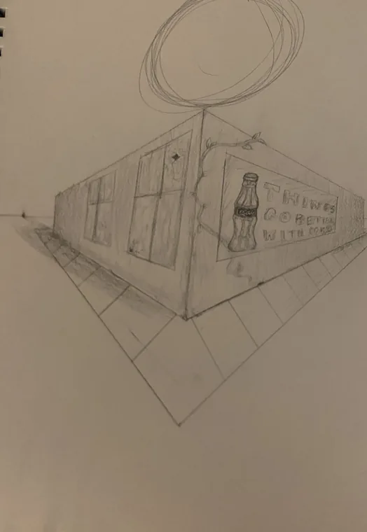 Corner Store, Two Points, graphite by Wills McFadden