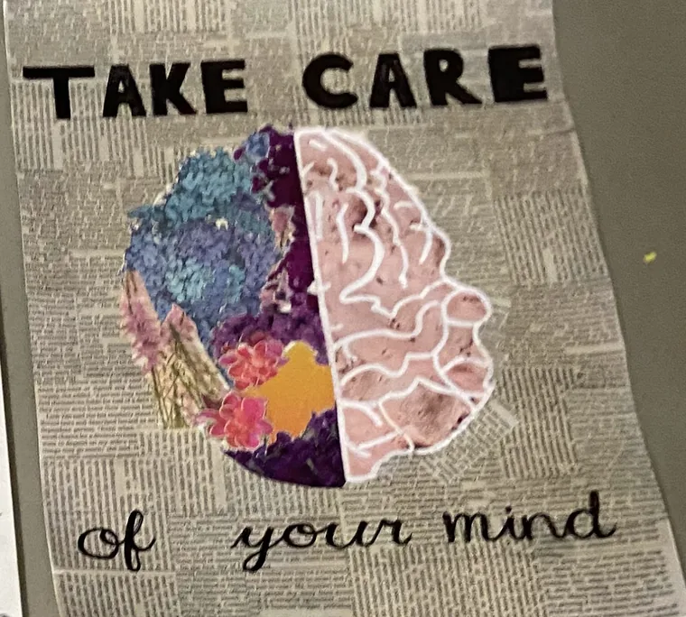 Take Care of Your Mind, ink & collage by Wills McFadden